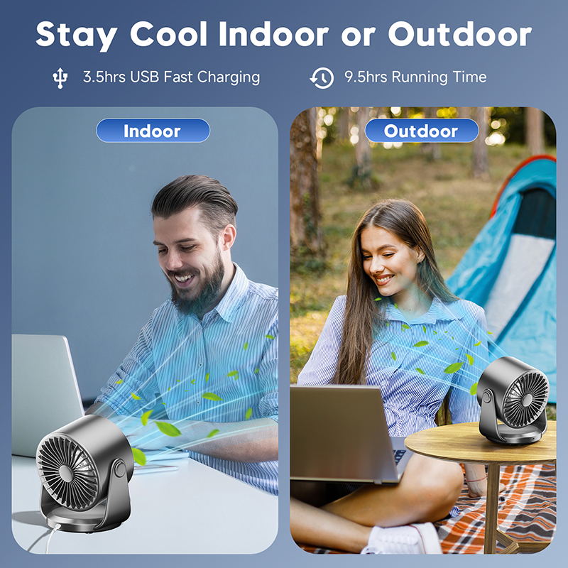 High-Speed Turbofan - 4000mAh Rechargeable Quiet Desktop Fan with LCD Display, Portable Cooling Fan for Home, Office & Bedroom