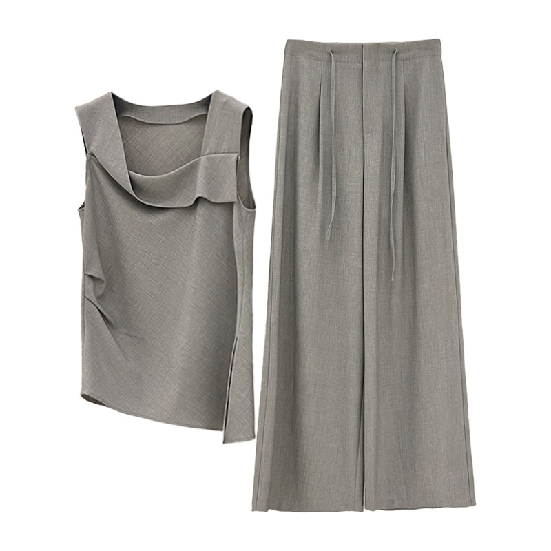 DR277 Women's Suit Luxury Chic Layered Square Neck Sleeveless Top