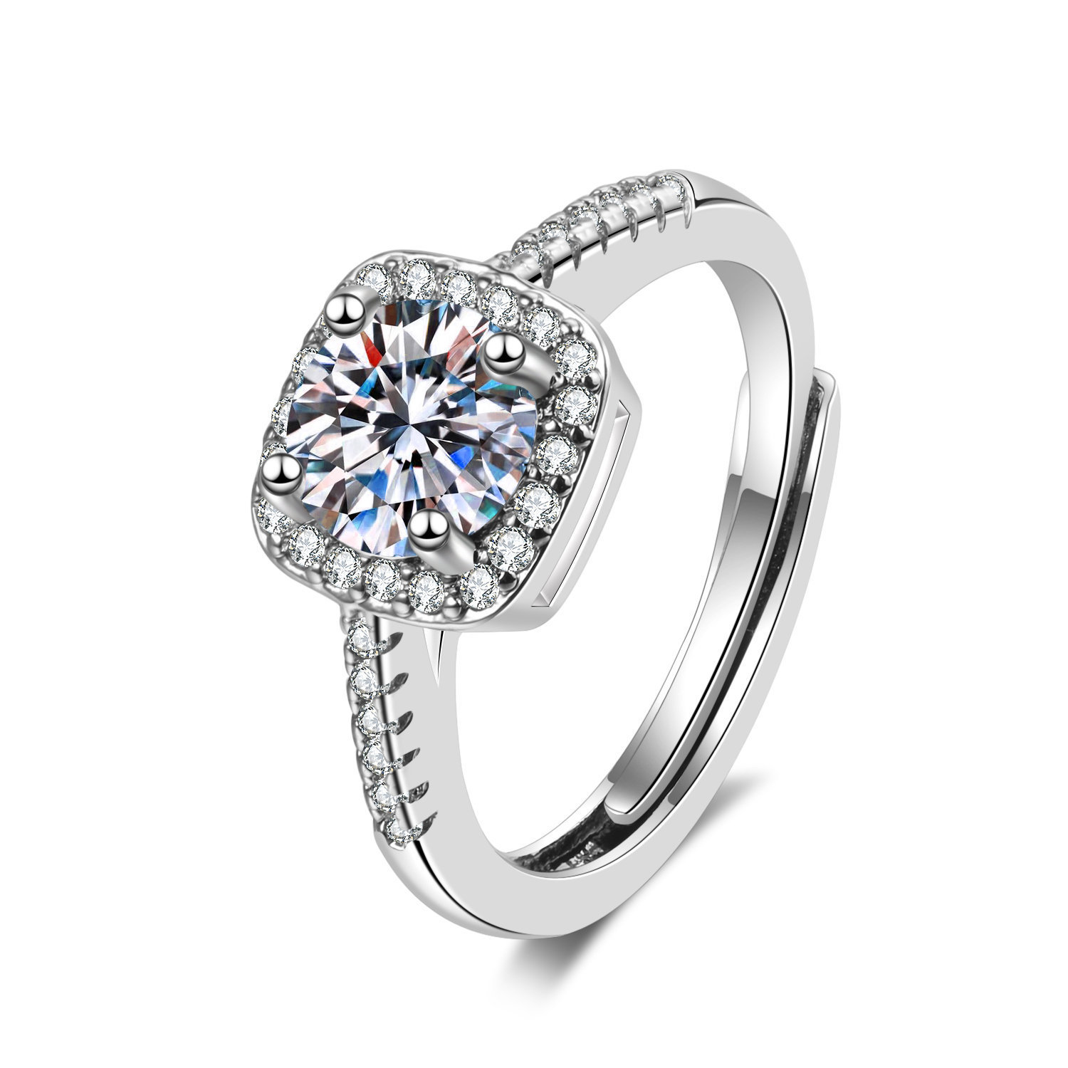 Classic Adjustable Open-Face Cluster Ring for Ladies - Featuring High-Quality Synthetic Diamonds