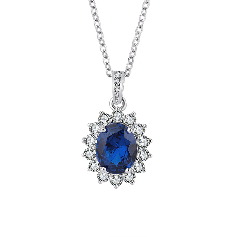Hot Selling S925 Silver Jewelry Set, Faux Colored Gemstone Pigeon Egg Pendant Necklace, 8x10mm Main Stone, Stylish Luxury Design, Perfect Jewelry Gift