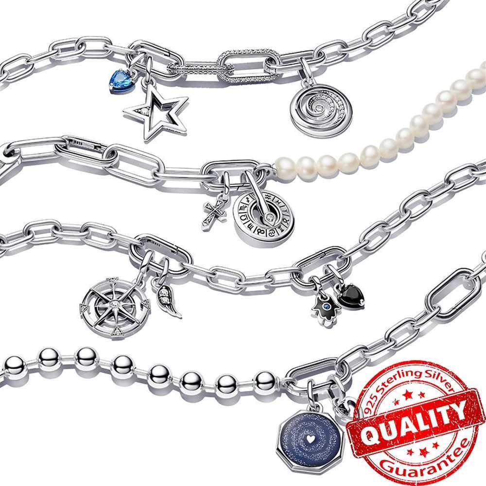 Classic Gold Wire Heart Sparkling 925 Sterling Silver Pearl Angel Dangle Charm For DIY Women Bracelet Pendant Accessories XJ250611