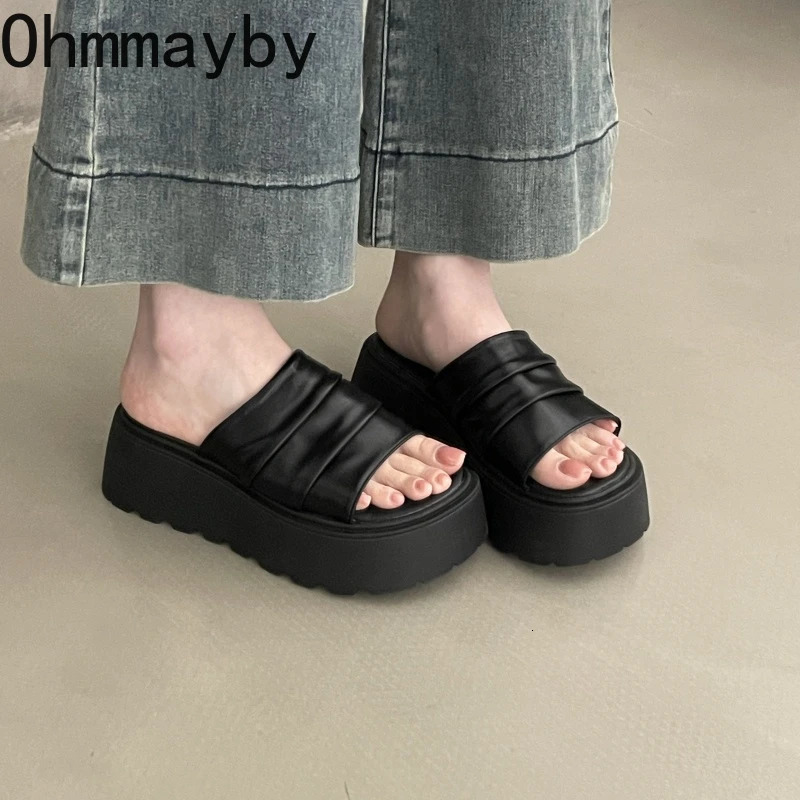 Summer Platform Flats Heel Women Slippers Fashion Open Toe Thick Bottom Slide Ladies Casual Dress Footwear 250609