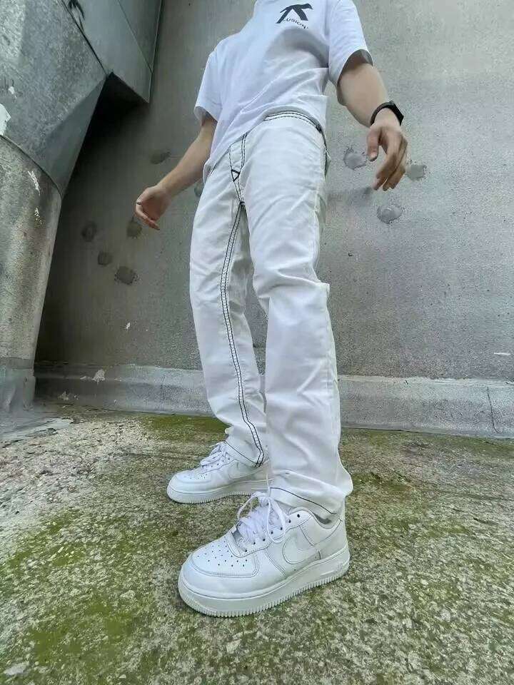 Vintage White Y2k Clothes Men Women Haruku Hip Hop Pocket Retro Buddha Baggy Jeans Fashion Low Waist Wide Leg Trousers