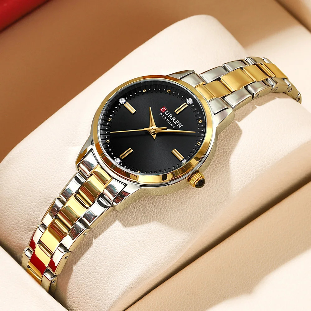 CURREN Simple Round Dial Fashion Dress Quartz Watches for Ladies with Stainless Steel Bracelet Wristwatches 250606