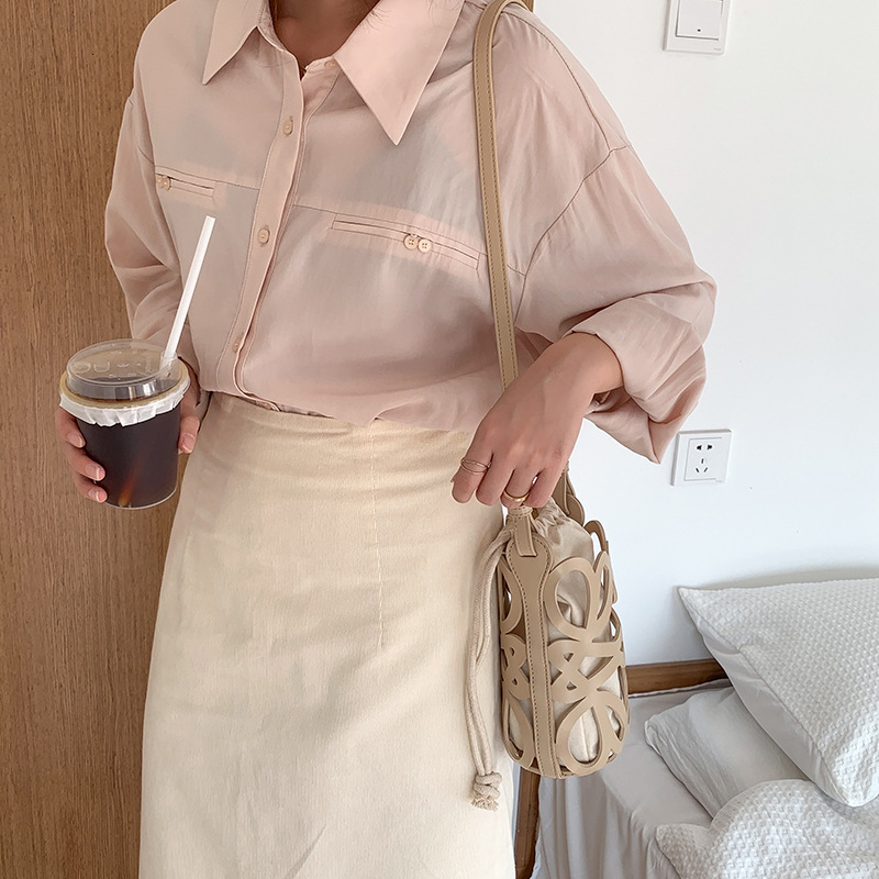 Free Shipping 2025 New Designer Bag Exquisite Practical Wallet Women's Hollow Drawstring Canvas Shoulder Bag Niche Fashion Multifunctional Handba