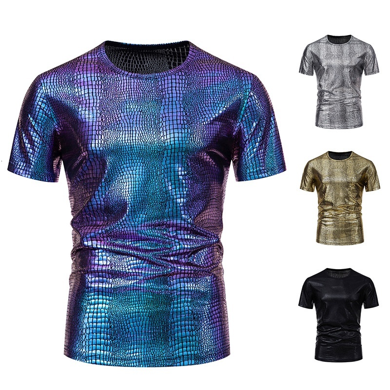 Short Sleeve for Men, Youth Fashion Casual Glossy Five-Sleeve Round Neck T-Shirt