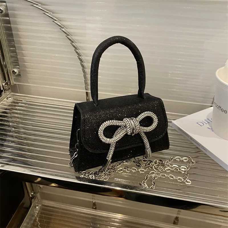 1pcs PU Leather Glitter Small Square Handbag with Detachable Chain Strap Bow Design Womens Fashion Shoulder Bag XJ250610