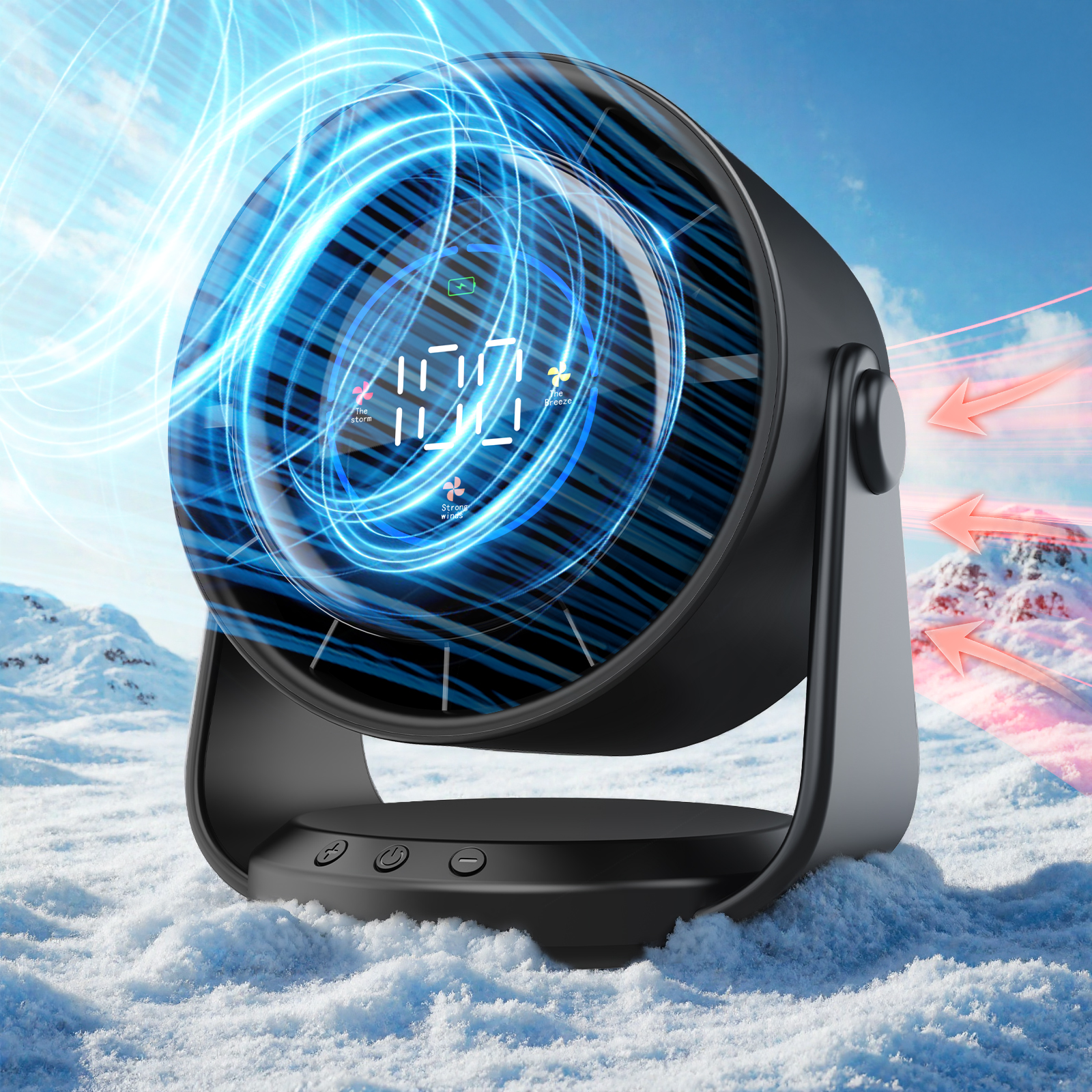 High-Speed Turbofan - 4000mAh Rechargeable Quiet Desktop Fan with LCD Display, Portable Cooling Fan for Home, Office & Bedroom