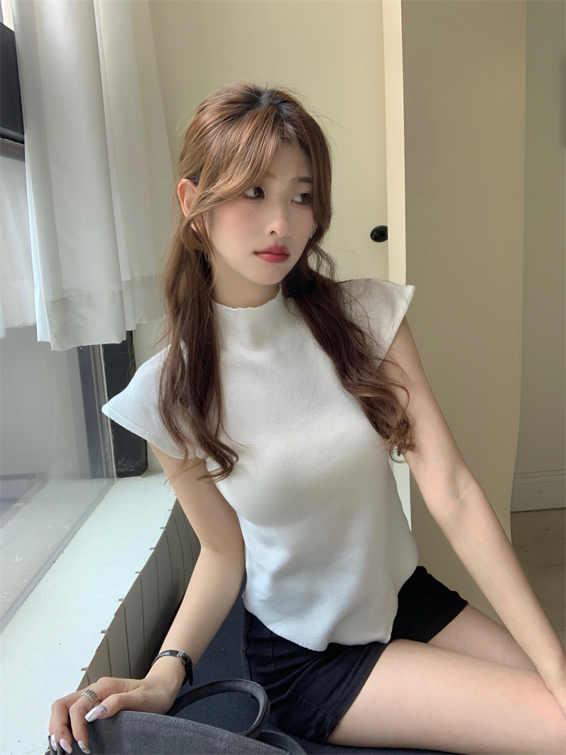 XR66 Women's summer new retro slim fit irregular knitted bottoming top