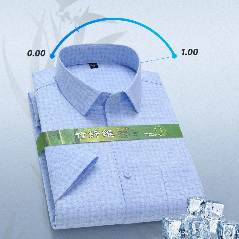 Mens Summer Bamboo Fiber Shirt Short Sleeve Lightweight Casual Breathable Soft Fabric Easy Care Slim Fit Business Casual Wear 250611