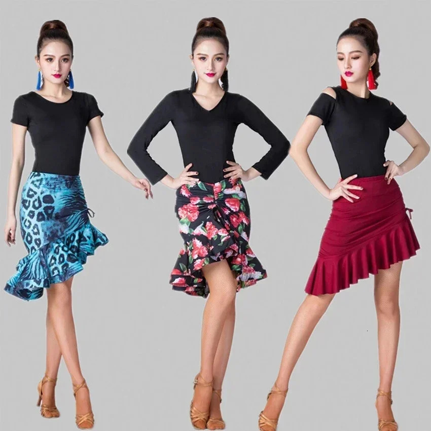 Leopard Print Women Classic Latin Dance Costumes Asymmetrical Ruffle Mermaid Skirt Lady Salsa Chacha Tango Rumba Dress 250611