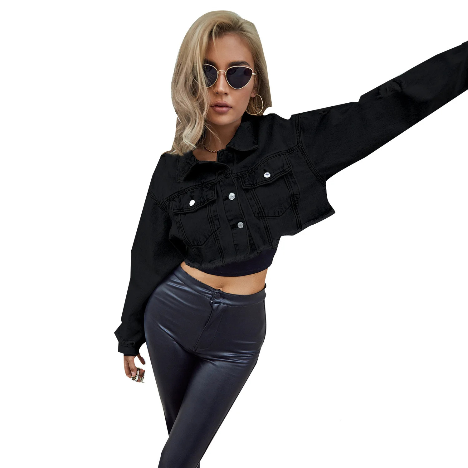 Women Clothing Single Breasted Denim Coat Long Sleeve Turn Down Washed Jackets Loose Fit Cardigan Streetwear Solid Pockets 250609