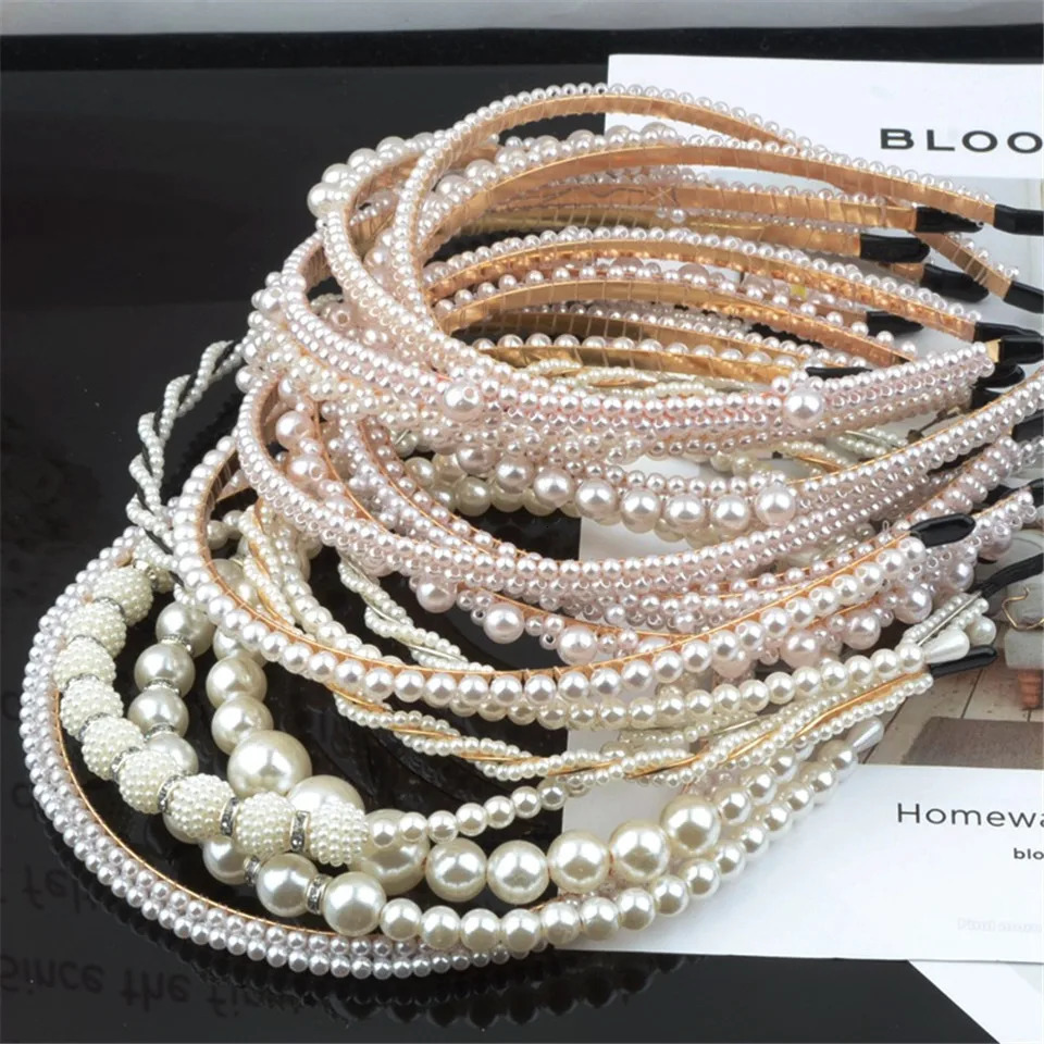 Elegant Simulated Pearl Beads Hairband Hair Accessories Fashion Crystal Hair Hoop Handmade Headband Headwear For Girl Women 250610