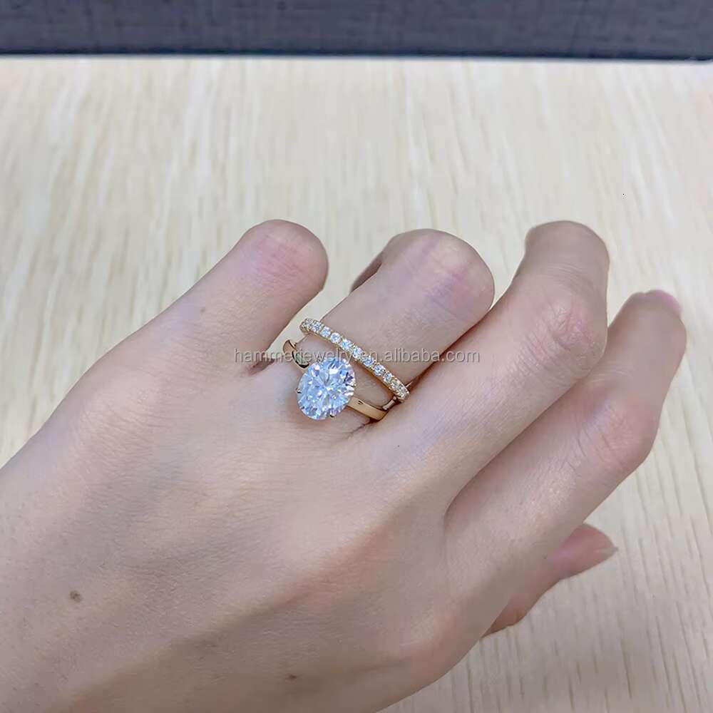 Personalized AU585 14k Gold Jewelry Oval Shape Halo Moissanite Rings Wedding Engagement Rings Women Jewelry
