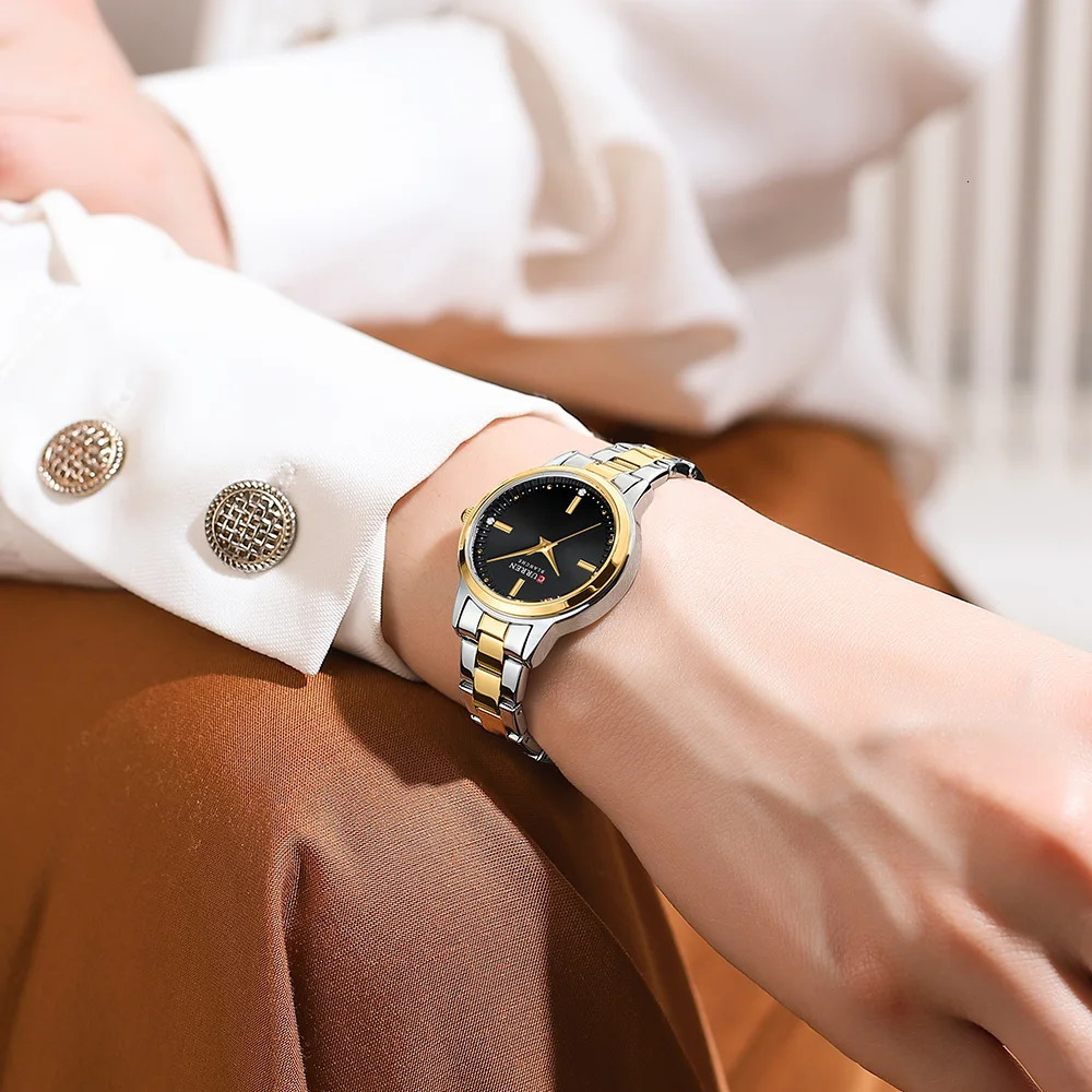 CURREN Simple Round Dial Fashion Dress Quartz Watches for Ladies with Stainless Steel Bracelet Wristwatches 250606