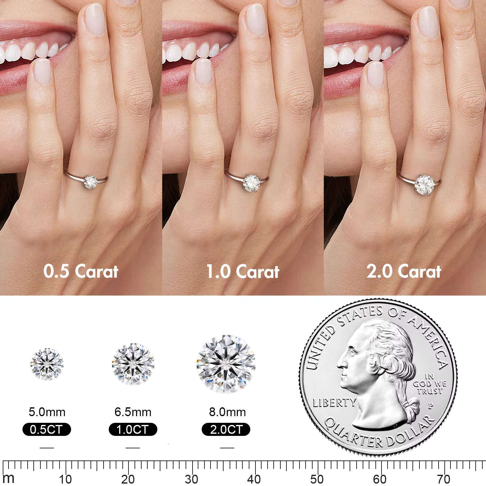 1CT 2 CT Lab Grown 4 Prong Solitaire Round Cut IGI CERTIFIED Diamond D Color VVS2 Clarity 18K 14K 9K White Gold Engagement Rings