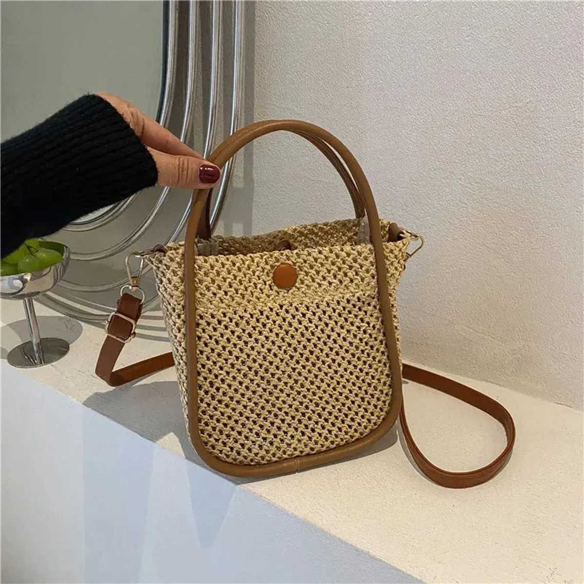 Woven Beach Bag for Women Boho Crochet Crossbody Purse with Detachable Chain Strap - Summer Lightweight Tote bag XJ250610