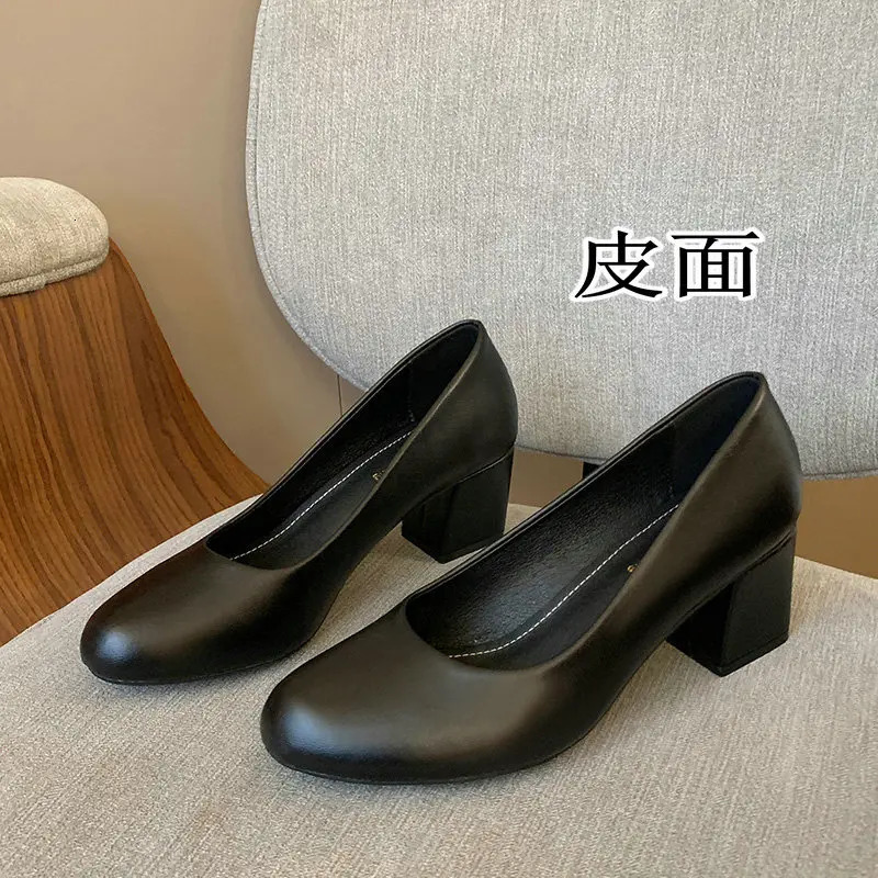 Soft PU Leather Pumps Women Basic Spring Square High Heels Office Career Comfortable Shoes Plus Size 43 44 45 For Lady S0001 250609