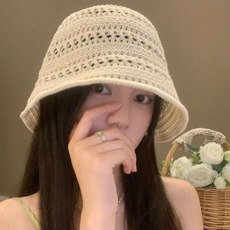 Fashion Summer Hollow Knitted Sun Protection Panama er Cap Bucket Hat Sunshade Hat for Womens Leisure Bonnet Pot Hat 250606