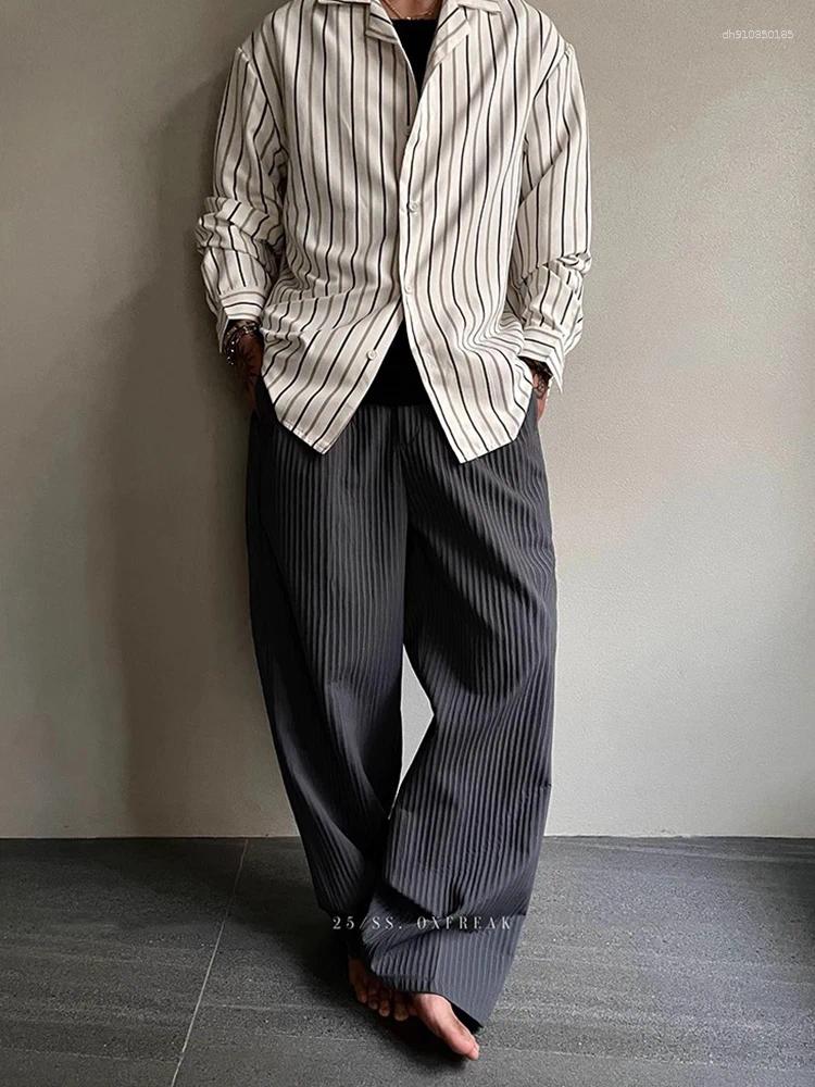 Mens Pants Breathable Ice Silk Ribbed Trousers Mens Summer Casual Straight Men Stylish Striped Textured Old Money Aesthetic