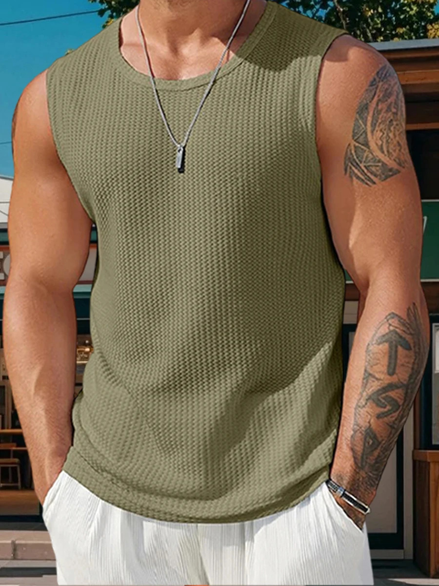 Men s Ribbed Knit Tank Tops in Solid Colors for Casual Wear Sleeveless T-Shirt for Workout and Bodybuilding Streetwear Style 250611