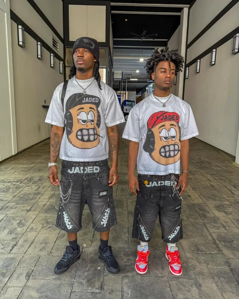 American fashion Gothic big head print oversized T-shirt mens Y2K streetwear loose Harajuku round neck short sleeved clothes 250611