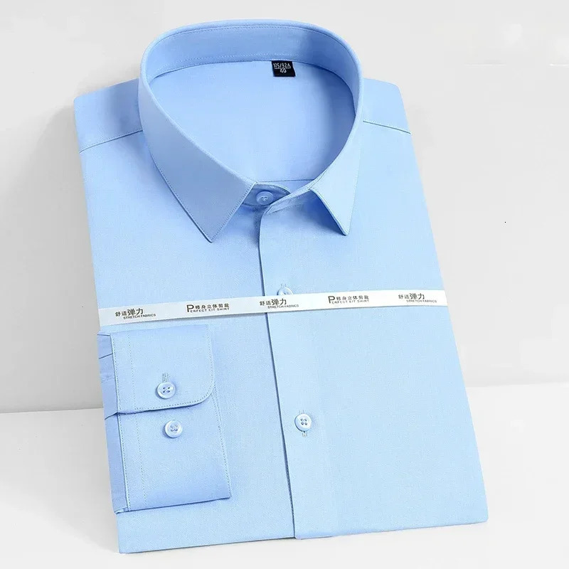 in shirt Bamboo Fiber elastic long-sleeve shirts for men slim fit formal plain shirt solid color Office business clothes 250611