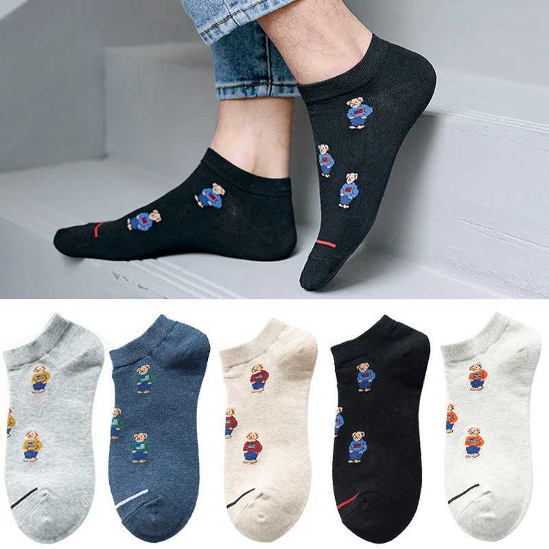 1 Pair Mens Socks Ankle Boat Cartoon Cute Bear Harajuku Short Socks Breathable Summer Business Personality Casual Gift 2 pairs Z250610