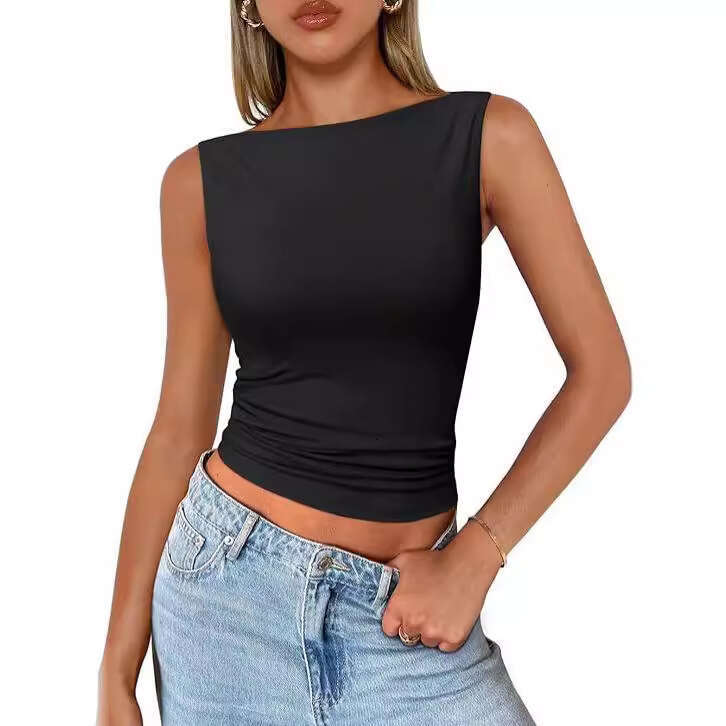 Women's Pullover Strapless Sleeveless Sexy Outerwear Square Neck Vest Tank Dopamine Inner Wear Top B5