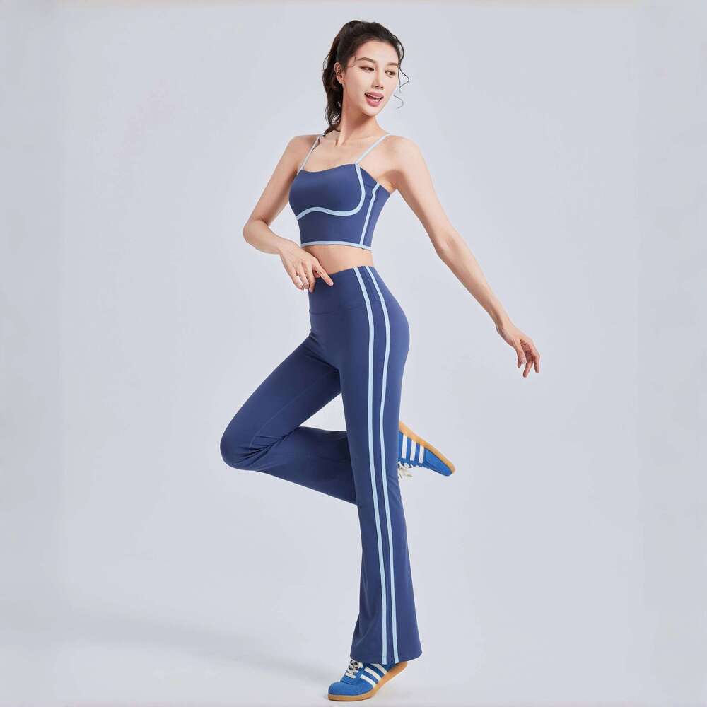 2025 New Striped Fashion Set Women Gym Clothes Sexy Sports Bra High Waist Yoga Flared Running Hip Lift Fiess Pants