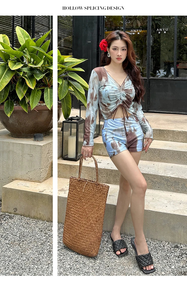 L5XL Large Size Women Bikini Fourpiece Beach Sexy Vacation Long Sleeve High Split Swimsuit Summer Swimming Chic Swimsuits 250530