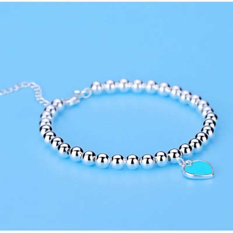 925 Sterling Silver Beads Chain Heart Pendant Bracelets for Women Street All-Match Fashion Designer Jewelry Party Wedding XJ250611