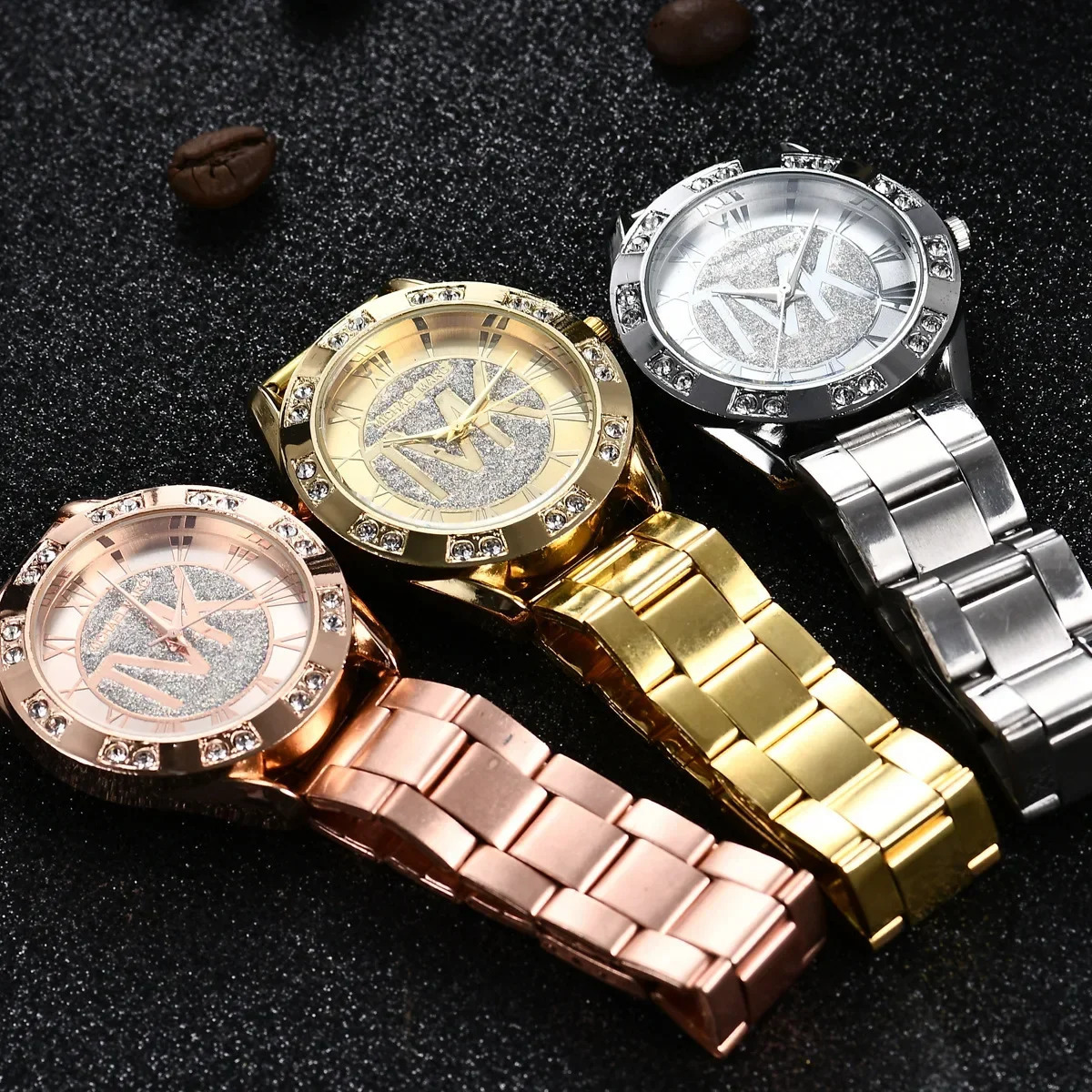 Women Crystal Diamond Watches Gold WristWatch Stainless Steel Womens Watch Clock Leisure Reloj Mujer TVK 250606