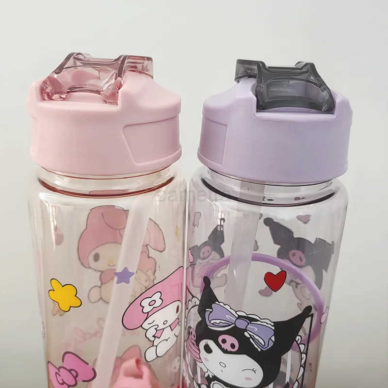 Sanrio 800ML Childrens Cartoon Kuromi Transparent Pop-up Spout Water Cup Hand-held Strap Anti-fall Kettle Portable Outdoor Space CupXJ25