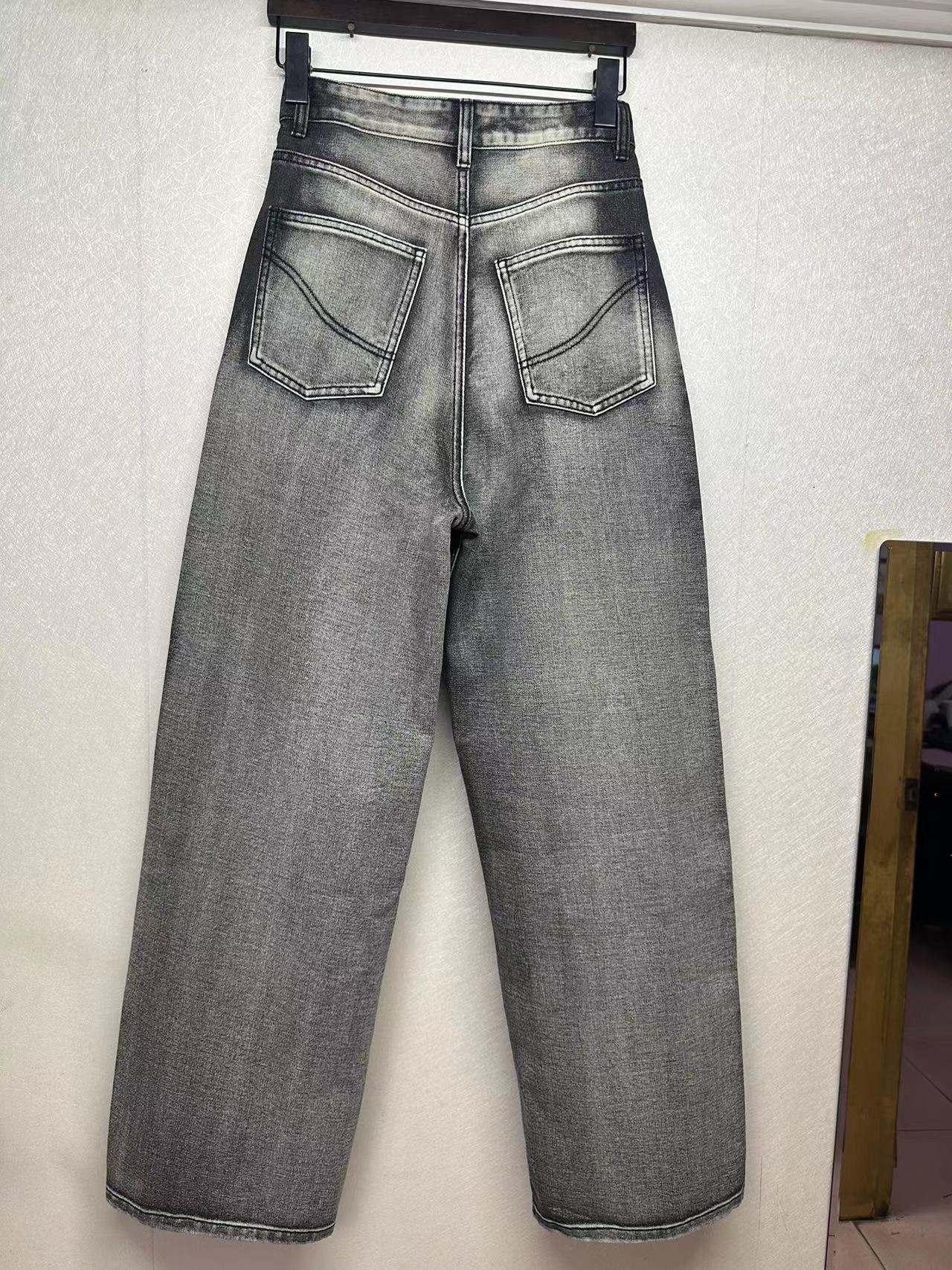 Factory customized wholesale vintage washed ripped wide leg denim pants 23-0108