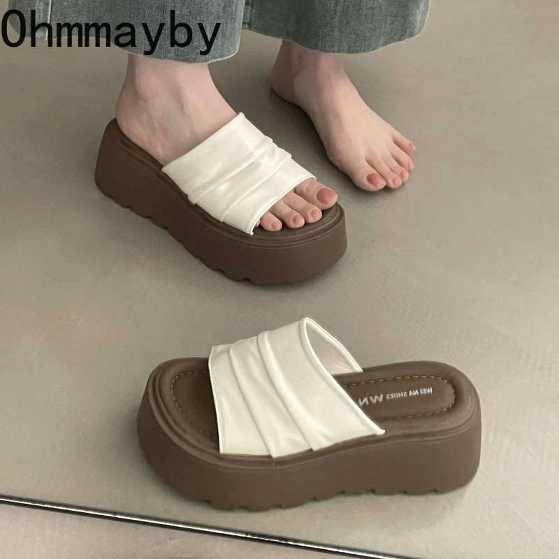 Summer Platform Flats Heel Women Slippers Fashion Open Toe Thick Bottom Slide Ladies Casual Dress Footwear 250609