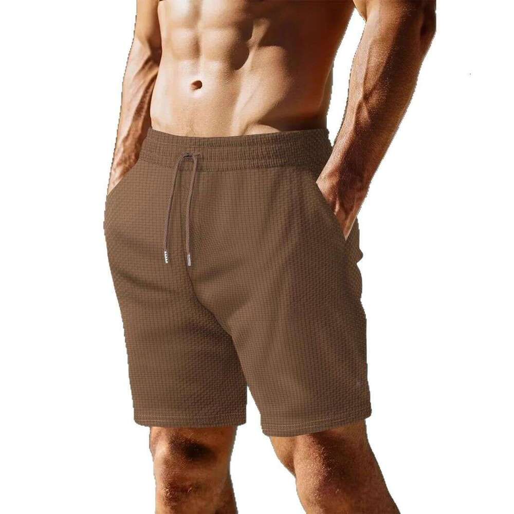Men's New Beach Summer Sports Casual Solid Color Plaid Vacation Shorts B5
