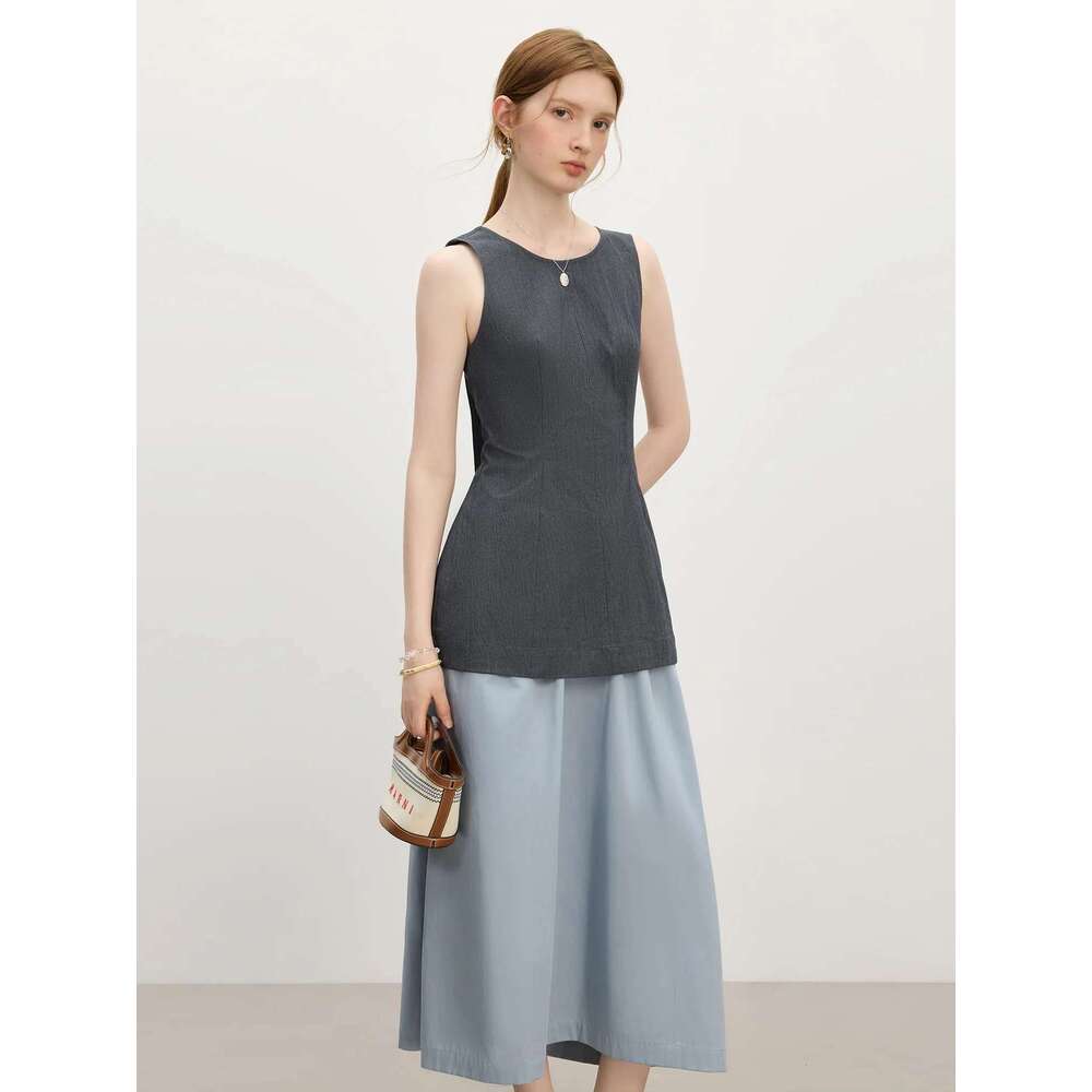 FSLE 2025 Summer Women's Waist-Defining Sleeveless Shirt - A-Line Silhouette & Breathable Linen Blend For Effortless Chic