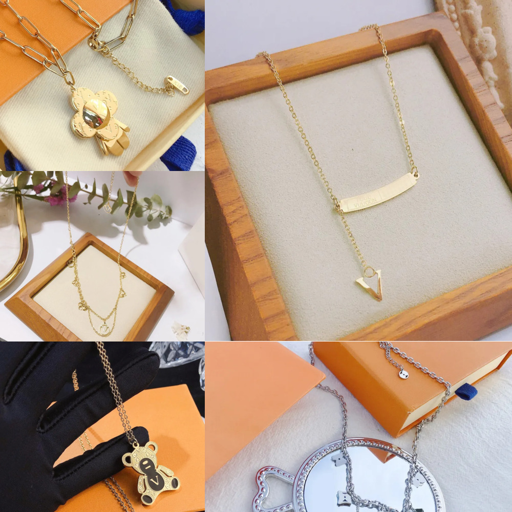 High End Necklace Inlay Crystal with Flower Pendant Stainless Steel Chains Designer Letter Necklaces Wedding Jewelry Gifts for Women Romantic and Casual Ocns