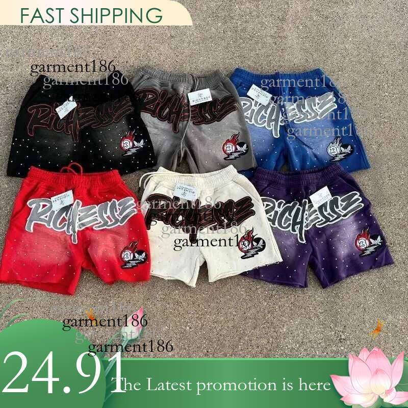 Y2K Harajuku mens shorts with rhinestone letter printed cotton sweater fashionable new hip-hop basketball street loose casual shorts X25 7a4
