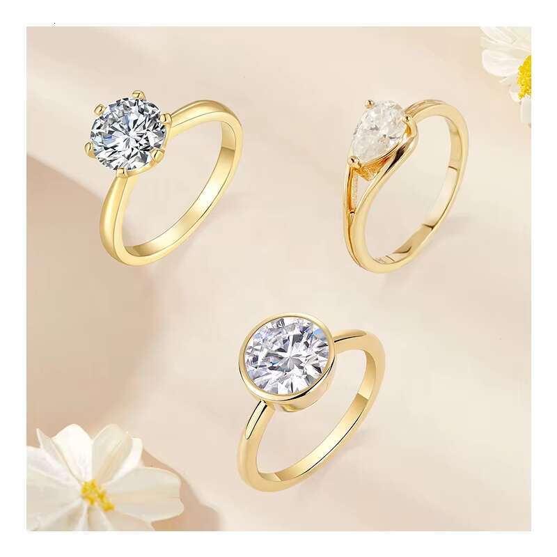 925 Sterling Silver 10k 14k 18k Gold Plated Moissanite Diamond Pave Side Wedding Engagement Ring Set for Women Jewelry