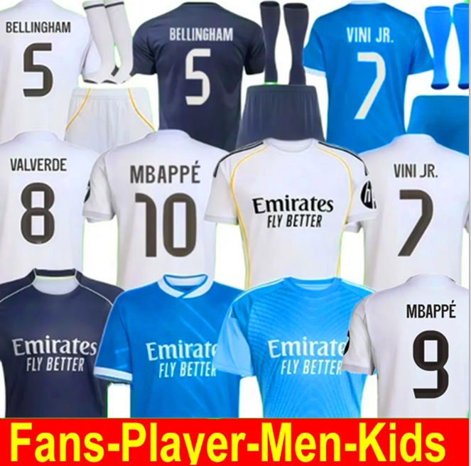 Real MBAPPE MadridS Soccer Jersey Player Fans 2025 26 BELLINGHAM VINI JR Home Away Third MODRIC RODRYGO VALVERDE ENDRICK Men Kids Football Shirt Uniforms