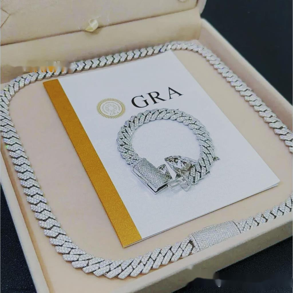 pendant necklaces designer for men Fine jewelry pass dia tester iced out Miami necklace Sterling Sier 14mm cuban link chain moissanite