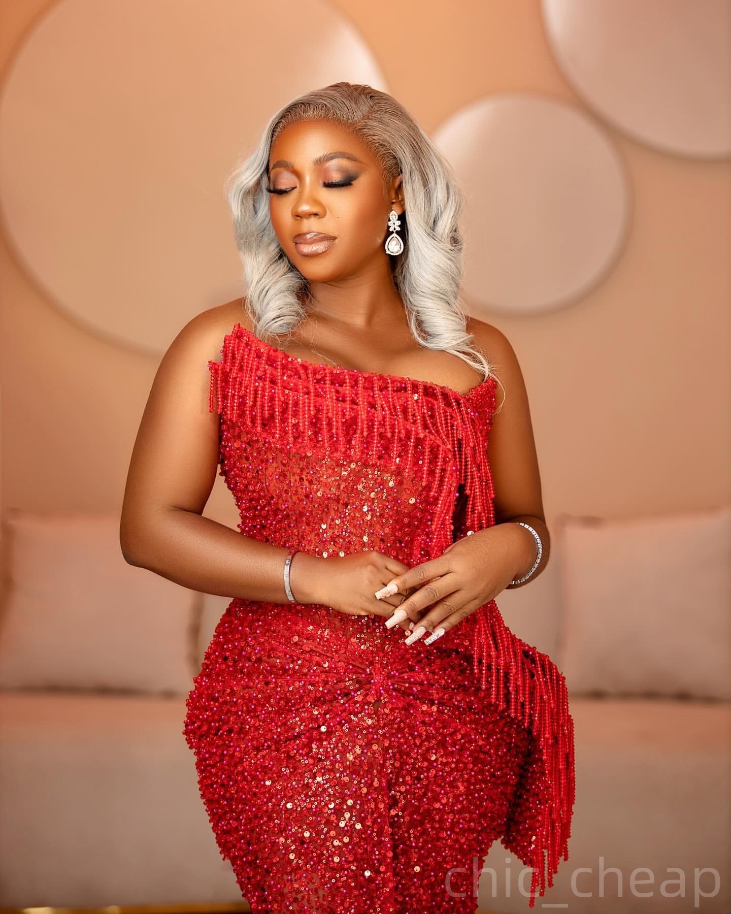 Red Mermaid Prom Dresses 2025 Tassels Sequined Strapless Evening Formal Party Second Birthday Engagement Gowns Plus Size Dress For Special Occasions