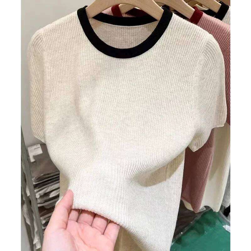 Spring Summer New Short-sleeved Women Sweaters O-neck Slim Pullover Knitted Sweater Casual Clothes Pullovers Thin Knit Tops 2024