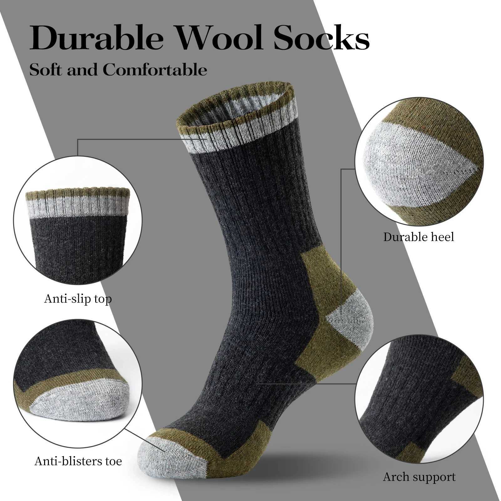 5 Pairs Merino Wool Socks Mens Wool Hiking Socks Soft Warm Winter Casual Crew Moisture-Wicking Socks for Indoors Outdoors Z250610
