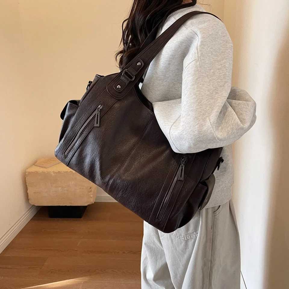 New Solid Zipper Dual Main Pockets High Capacity Handbag For Women Sewing Thread PU Fashion Ladies Bag Shoulder Bag XJ250610