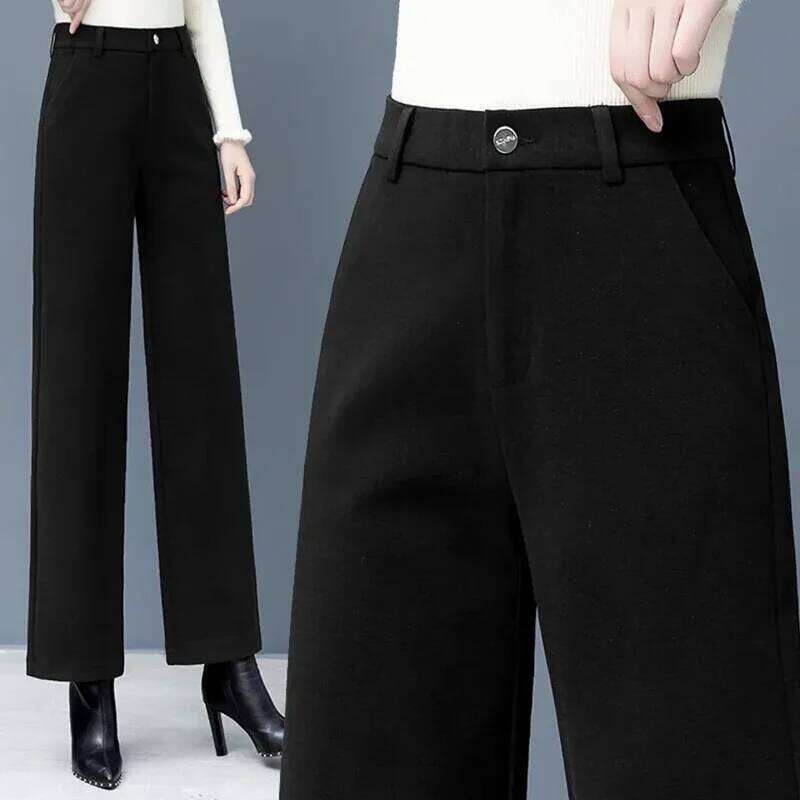 Women Woolen Loose Wide Leg Pants Korean High Waist Baggy Solid Wool Blend Pantalones Fall Winter New Straight Calcas Feminina