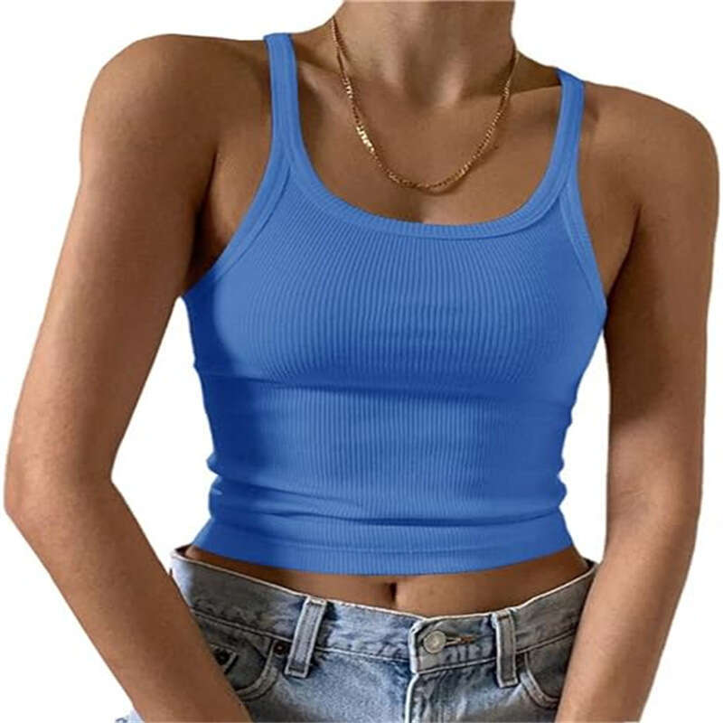 Women's Summer Spaghetti Strap Vest, Thin Outerwear Crop Top, Milk Silk Top B5
