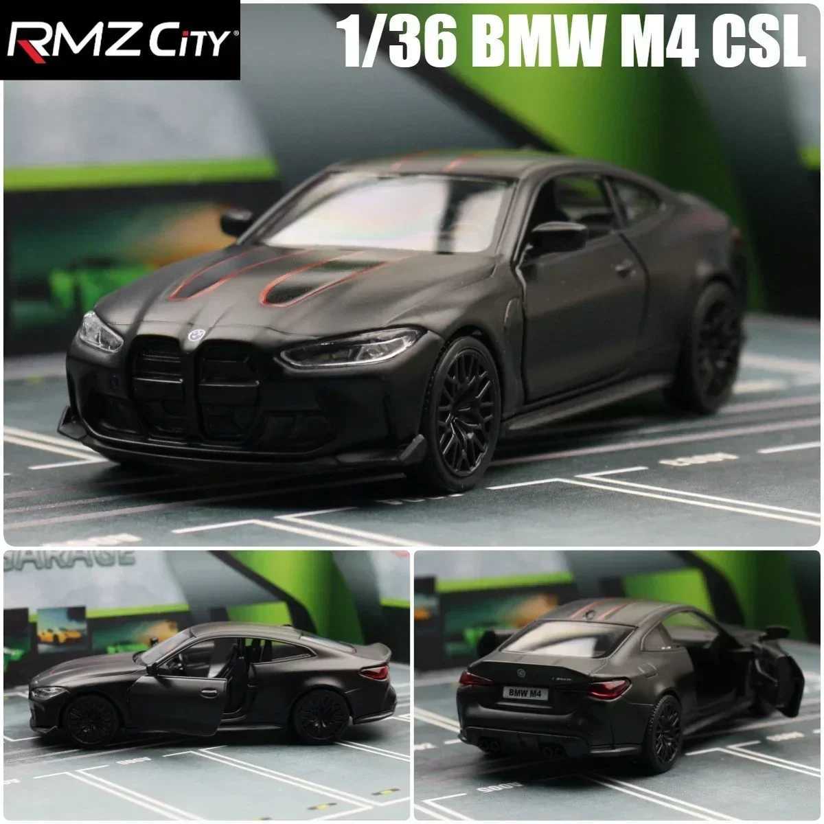 1/36 BMW M4 CSL G82 Sedan Toy Car Miniature Model RMZ CiTY Free Wheels Pull Back Diecast Alloy Collection Gift For Children Boy Z250611